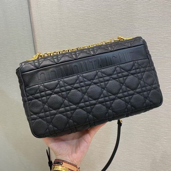 Dior Large Caro Bag In Black Cannage Calfskin