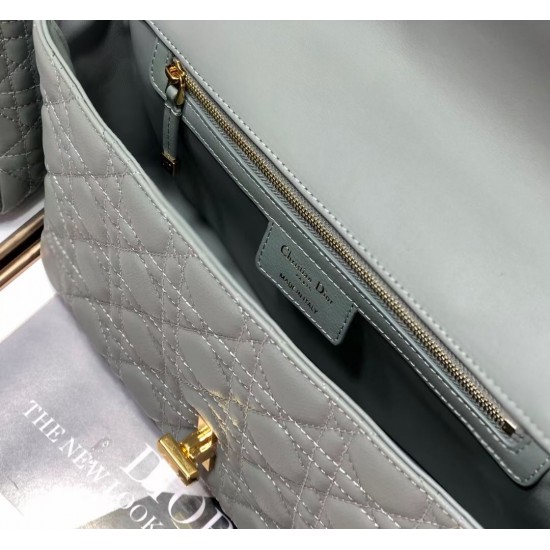 Dior Large Caro Bag In Grey Cannage Calfskin