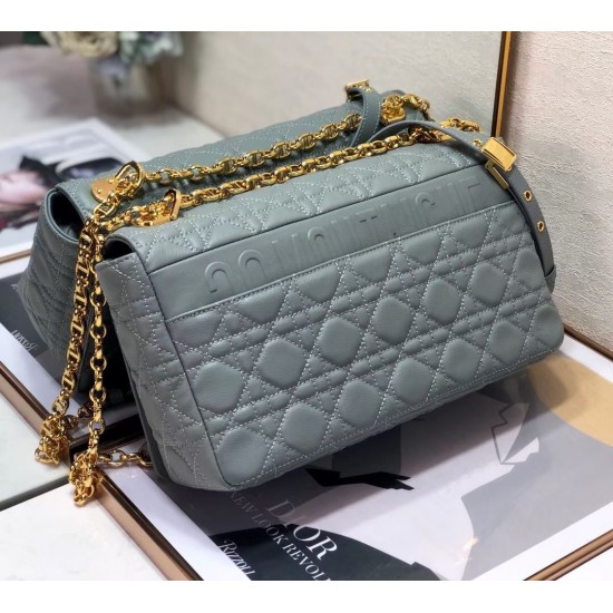 Dior Large Caro Bag In Grey Cannage Calfskin