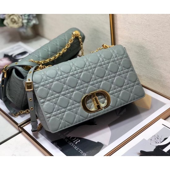 Dior Large Caro Bag In Grey Cannage Calfskin