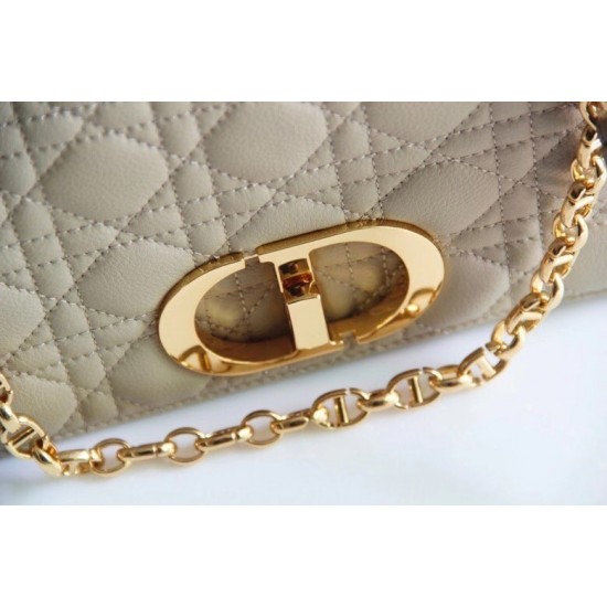 Dior Large Caro Bag In Beige Cannage Calfskin