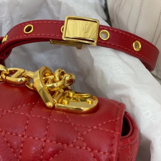 Dior Small Caro Bag In Red Cannage Calfskin