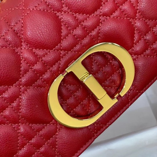 Dior Small Caro Bag In Red Cannage Calfskin