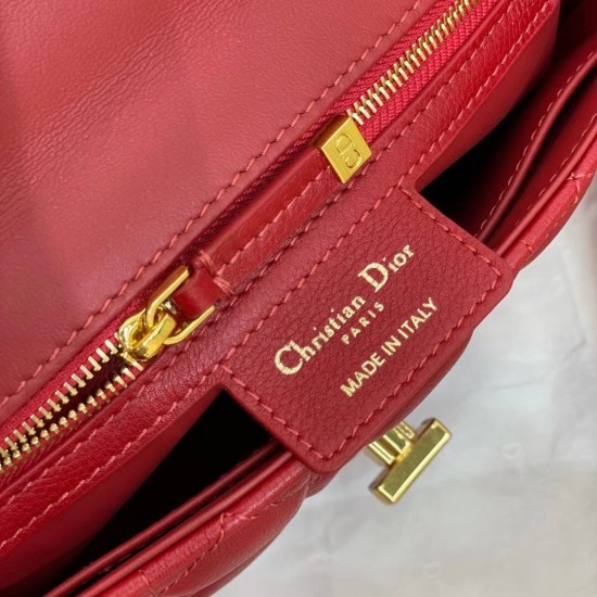 Dior Small Caro Bag In Red Cannage Calfskin