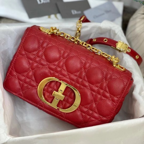 Dior Small Caro Bag In Red Cannage Calfskin