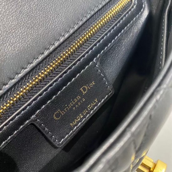 Dior Small Caro Bag In Black Cannage Calfskin