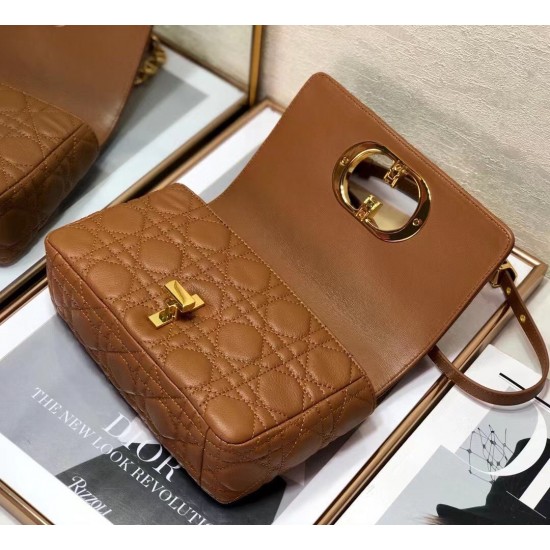 Dior Small Caro Bag In Brown Cannage Calfskin