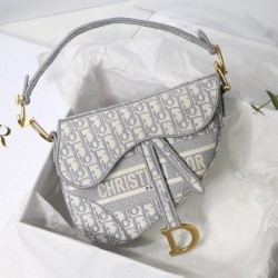 Dior Saddle Bag In Gray Dior Oblique Embroidery