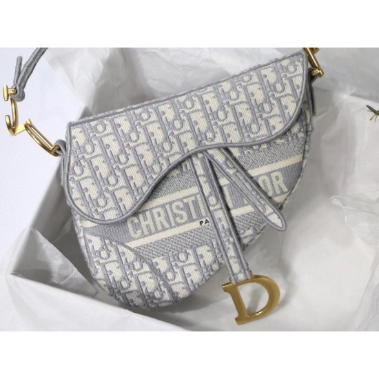 Dior Saddle Bag In Gray Dior Oblique Embroidery