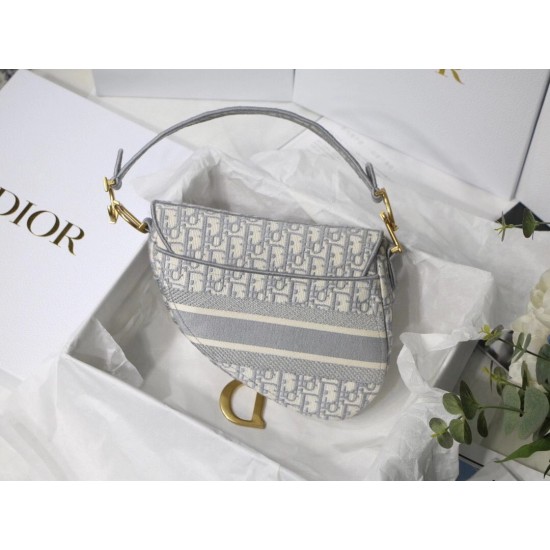 Dior Saddle Bag In Gray Dior Oblique Embroidery