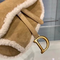 Dior Saddle Bag In Camel Shearling