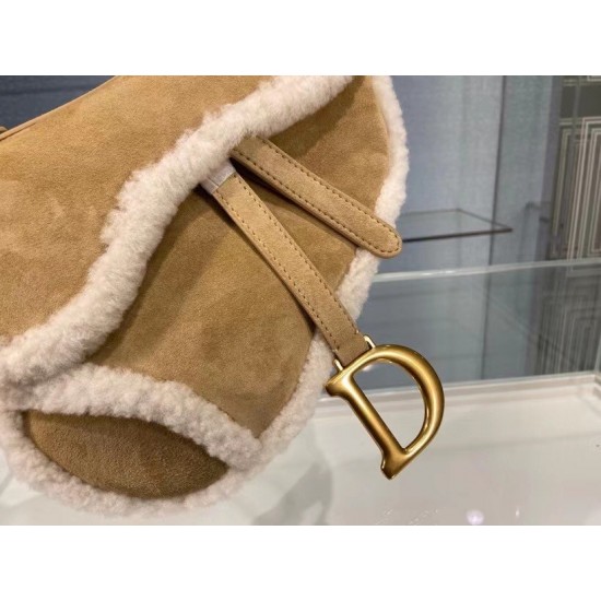 Dior Saddle Bag In Camel Shearling