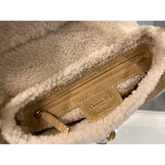 Dior Saddle Bag In Camel Shearling