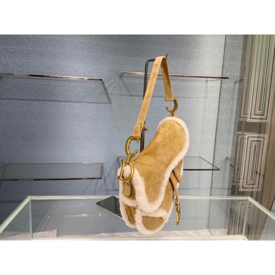 Dior Saddle Bag In Camel Shearling