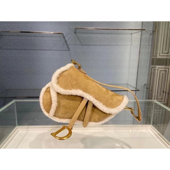 Dior Saddle Bag In Camel Shearling