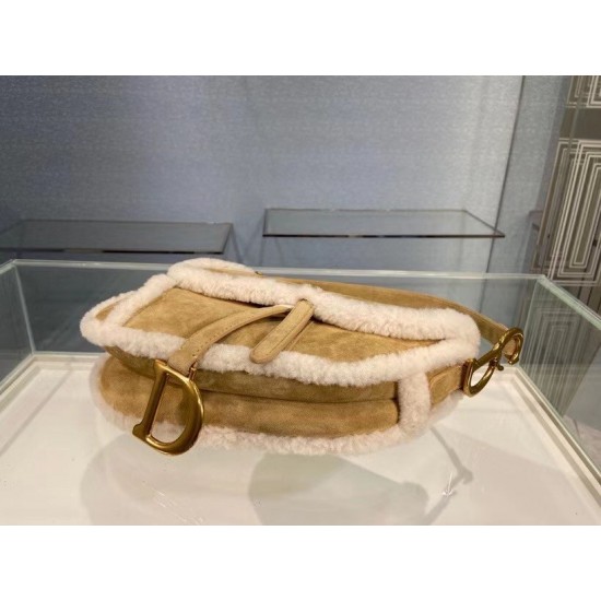 Dior Saddle Bag In Camel Shearling