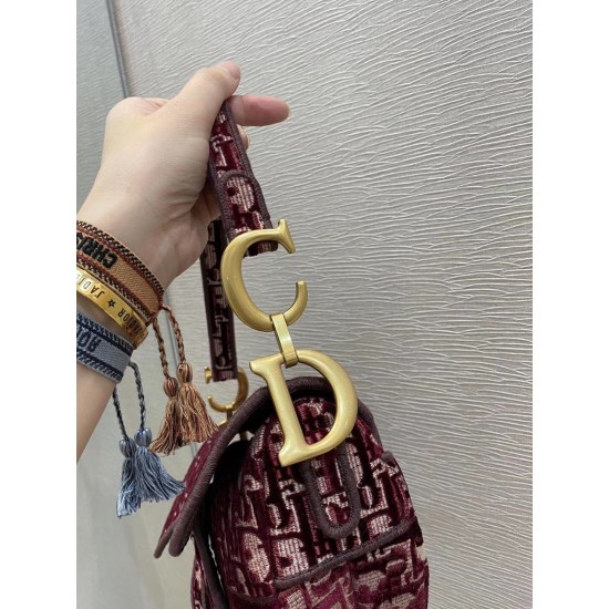 Dior Saddle Bag In Burgundy Dior Oblique Embroidered Velvet