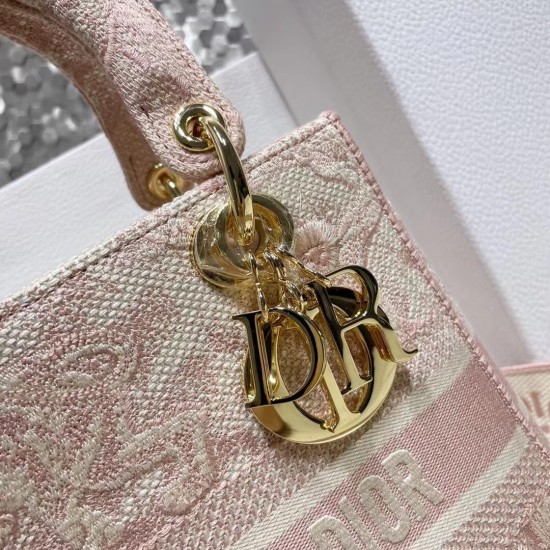 Dior Medium Lady D-Lite Bag In Pink Toile de Jouy Embroidery