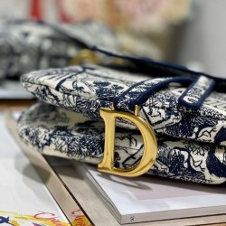 Dior Saddle Bag In Blue Toile de Jouy Embroidery