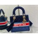 Dior Medium Lady D-Lite Bag In Blue Velvet Embroidery