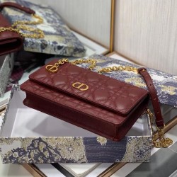 Dior Caro Belt Pouch with Chain In Bordeaux Calfskin