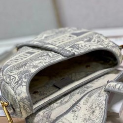 Dior Saddle Bag In Grey Toile de Jouy Embroidery