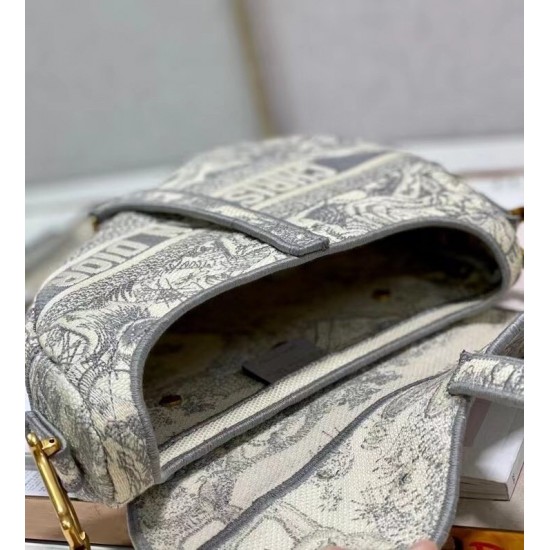 Dior Saddle Bag In Grey Toile de Jouy Embroidery