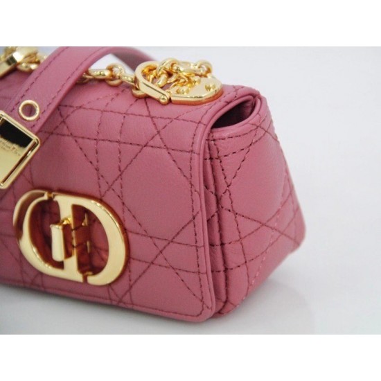 Dior Micro Caro Bag In Pink Cannage Calfskin