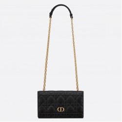 Dior Caro Belt Pouch with Chain In Black Calfskin