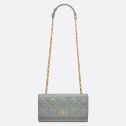 Dior Caro Belt Pouch with Chain In Grey Calfskin