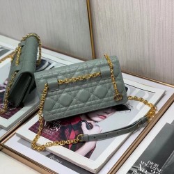 Dior Caro Belt Pouch with Chain In Grey Calfskin