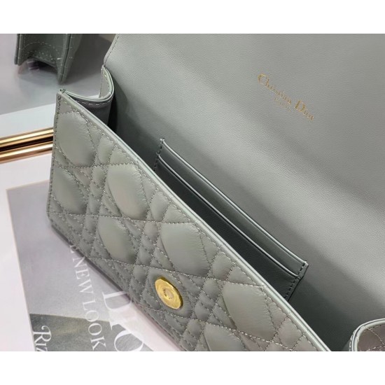 Dior Caro Belt Pouch with Chain In Grey Calfskin