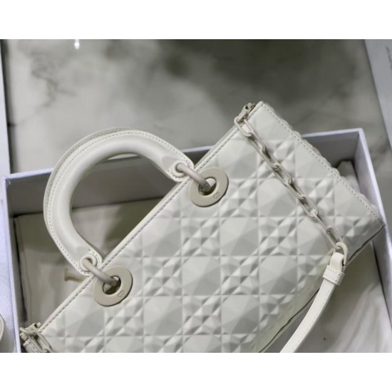 Dior Lady D-Joy Bag In White Calfskin with Diamond Motif