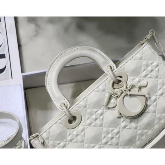 Dior Lady D-Joy Bag In White Calfskin with Diamond Motif