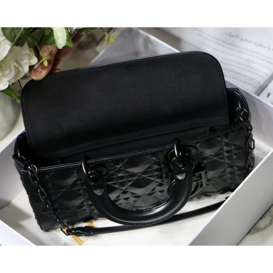 Dior Lady D-Joy Bag In Black Calfskin with Diamond Motif