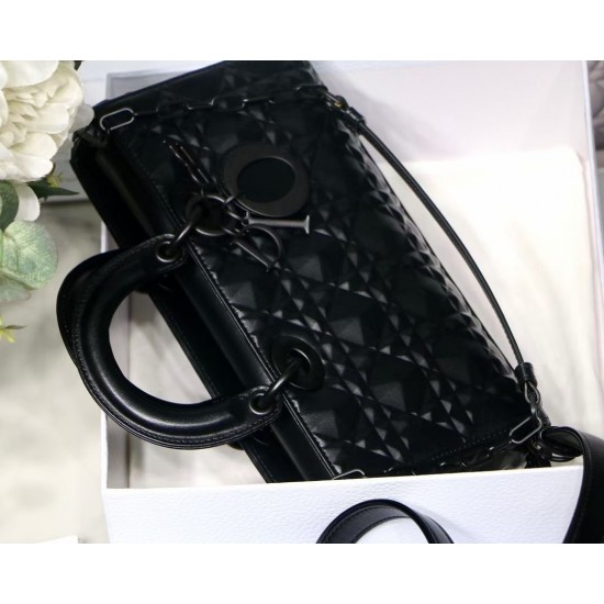 Dior Lady D-Joy Bag In Black Calfskin with Diamond Motif