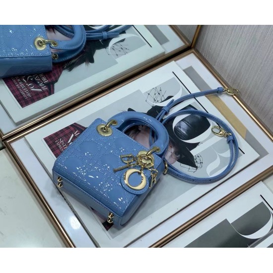 Dior Micro Lady Dior Bag In Blue Patent Calfskin