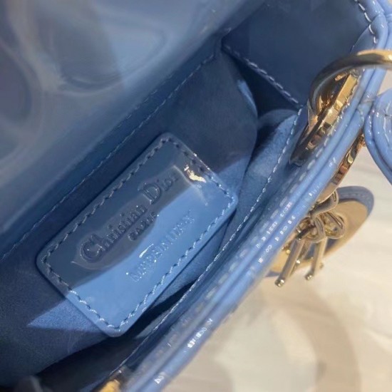 Dior Micro Lady Dior Bag In Blue Patent Calfskin