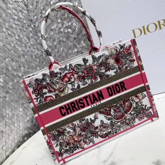 Dior Small Book Tote In Multicolor Butterfly Embroidery