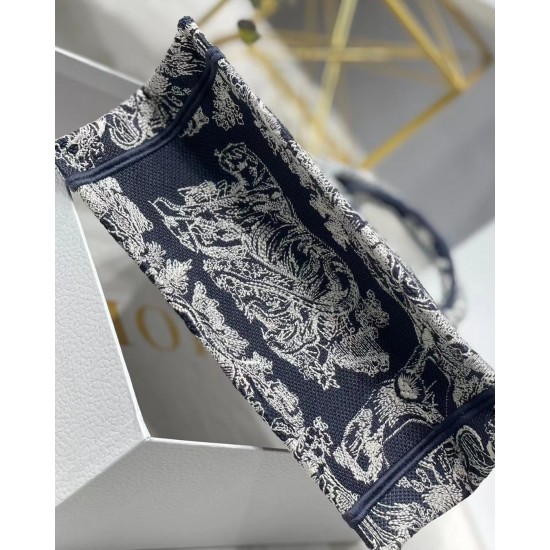 Dior New Small Book Tote In Blue Toile de Jouy Reverse Embroidery