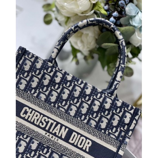 Dior New Small Book Tote In Blue Dior Oblique Jacquard