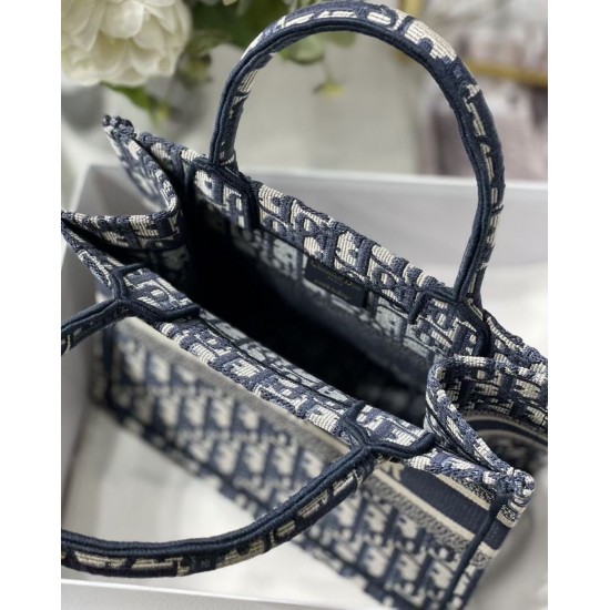 Dior New Small Book Tote In Blue Dior Oblique Jacquard