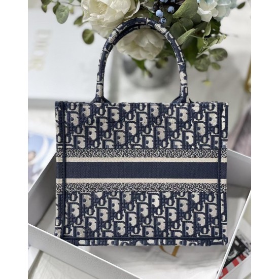 Dior New Small Book Tote In Blue Dior Oblique Jacquard