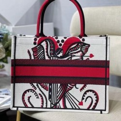 Dior Medium Book Tote In Latte Multicolor Cupidon Embroidery