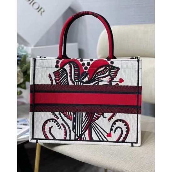 Dior Medium Book Tote In Latte Multicolor Cupidon Embroidery