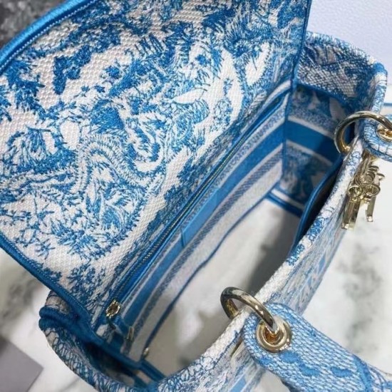 Dior Medium Lady D-Lite Bag In Blue Toile de Jouy Canvas