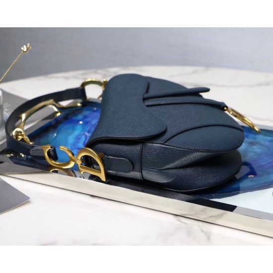 Dior Saddle Bag In Navy Blue Grained Calfskin