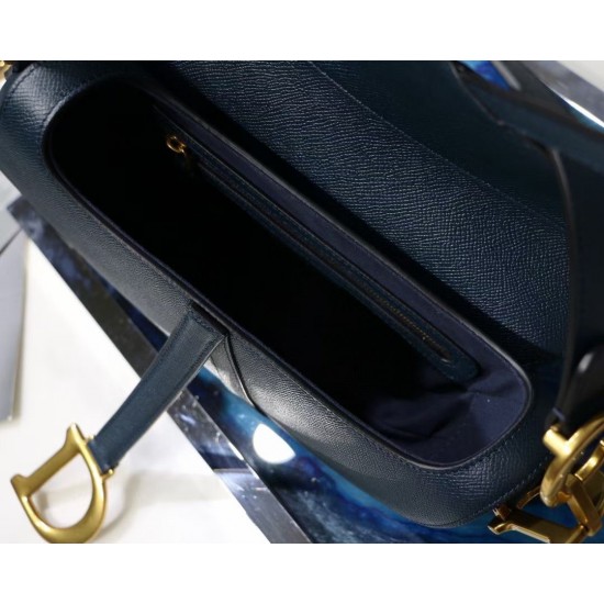 Dior Saddle Bag In Navy Blue Grained Calfskin