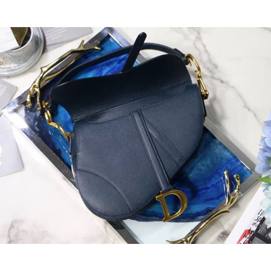 Dior Saddle Bag In Navy Blue Grained Calfskin