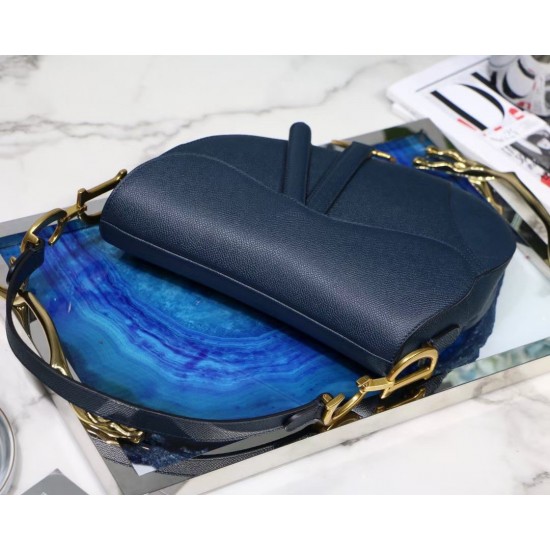 Dior Saddle Bag In Navy Blue Grained Calfskin